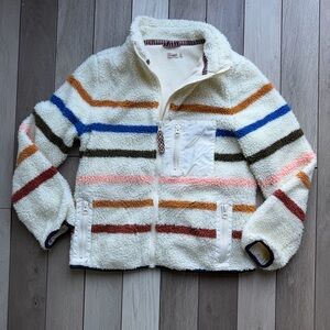 Faherty Sherpa Fleece Jacket Striped Multi Color Zip Up Size S Cozy